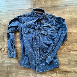 Men's Blue Western Shirt with Snaps